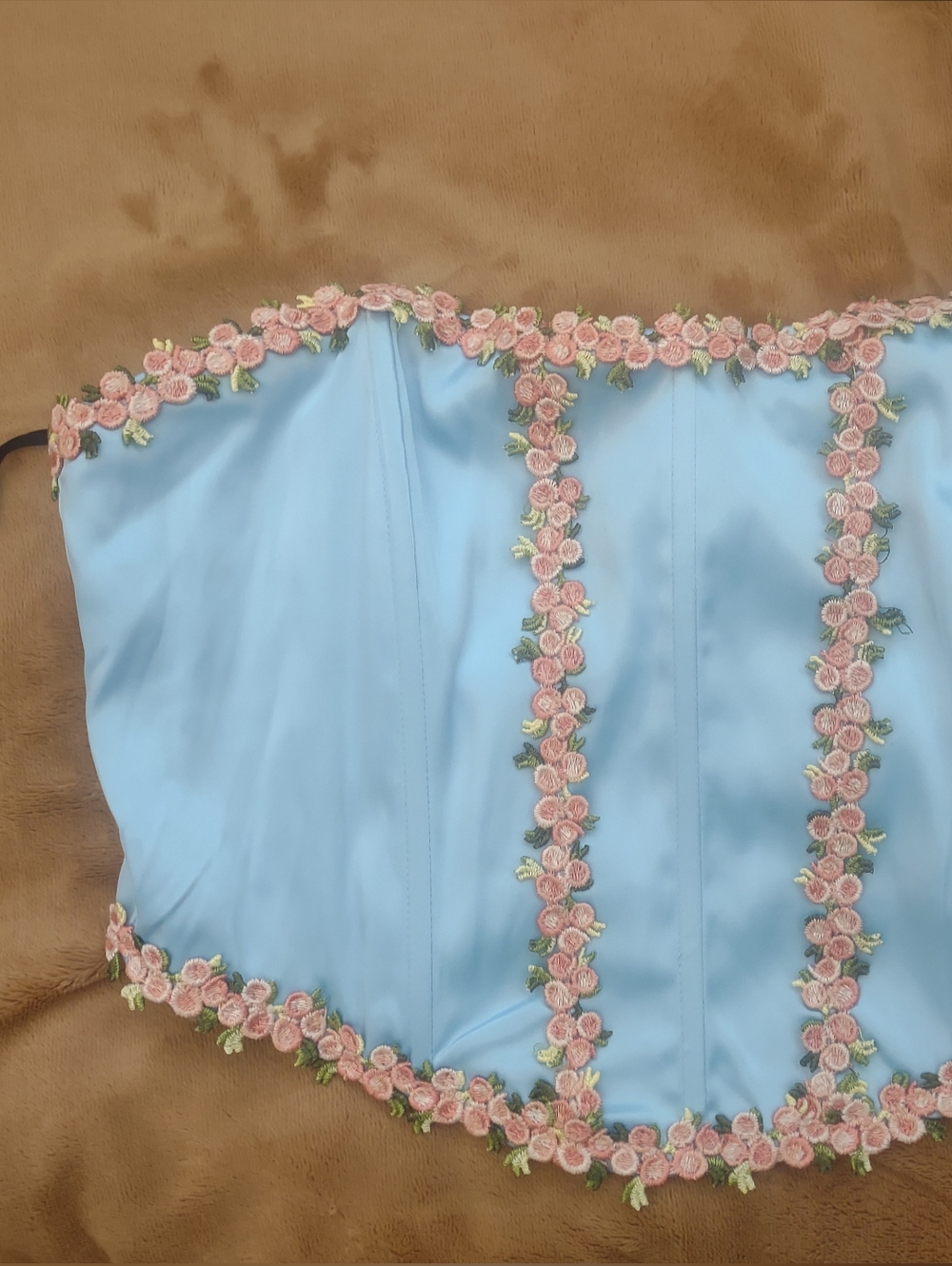 Blue Floral Trim Bustier Corset Top